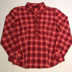 Talbots plaid button and ruffle front size 10